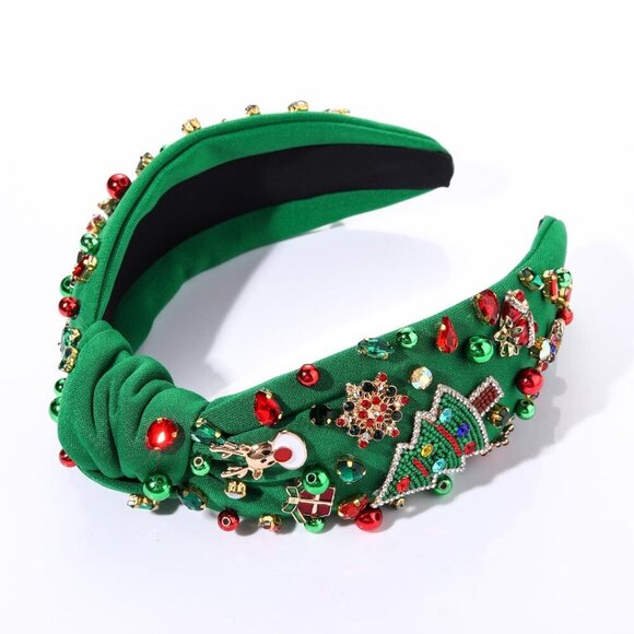 Christmas Headband Women Fabric Pearl Rhinestone Gift Holiday Accessory main image 9